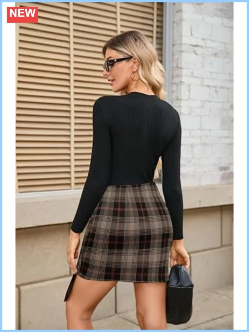 Women's Plaid Pencil Skirt High Waist Bow Tie Stretch Bodycon Mini